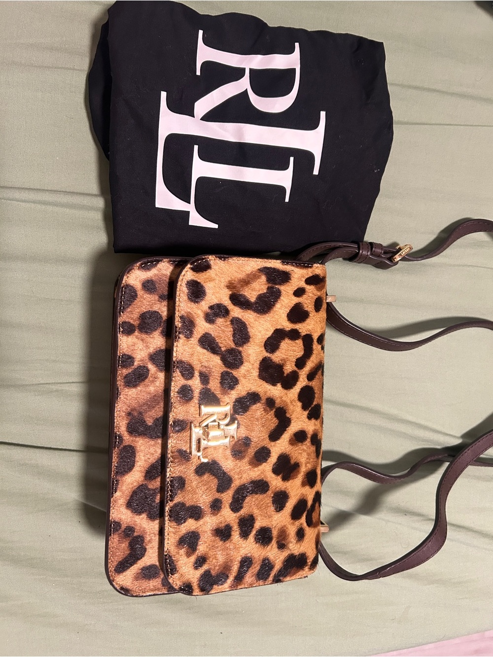 Ralph Lauren Leopard Print Crossbody Bag in Brown